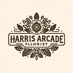 DALL·E 2024-05-31 14.33.11 - Create a logo for Harris Arcade Florist. The design should be elegant and incorporate floral elements such as flowers, leaves, or petals. The logo sho